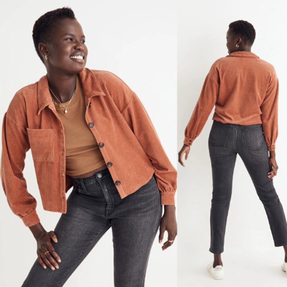 Madewell Knit Corduroy Crop Shirt-Jacket NG558 Warm Umber Women's Size XL NWT
